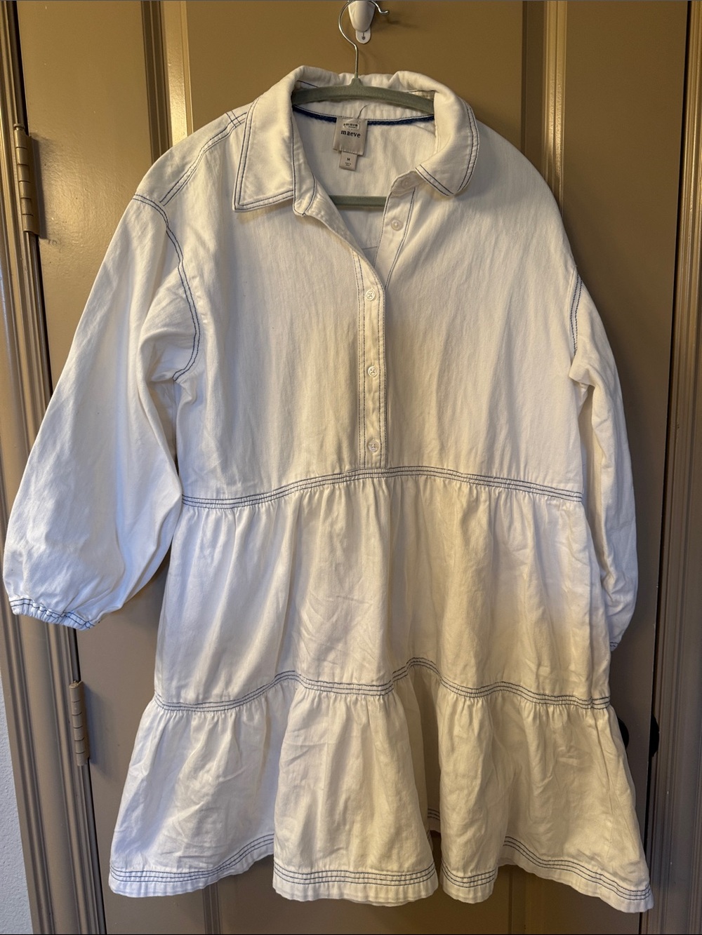 Anthropology White soft Denim Popover Dress